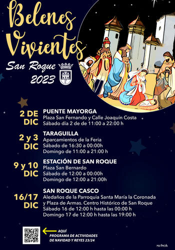 El sábado 2 en la Plaza de San Fernando y también en la calle Joaquín Costa se celebrará el Belén Viviente de Puente Mayorga, una veterana iniciativa de la comisión de fiestas de la barriada, que cuenta con la participación de varios colectivos sociales y de las delegaciones de Fiestas y Tradiciones, Comercio y Participación Ciudadana. El horario previsto es de 10.00 a 00.00 horas. Se contará con la actuación de la zambomba “Sopa y familia por Navidad”, a las 20.00 horas del sábado. Se trata de la actuación